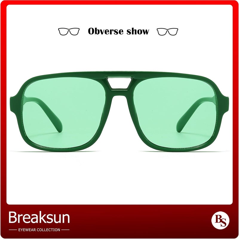 Breaksun Retro Aviator Sunglasses for Women Men Trendy Classic 70s Square Green Aviator Sun Glasses Vintage Shades - Image 2
